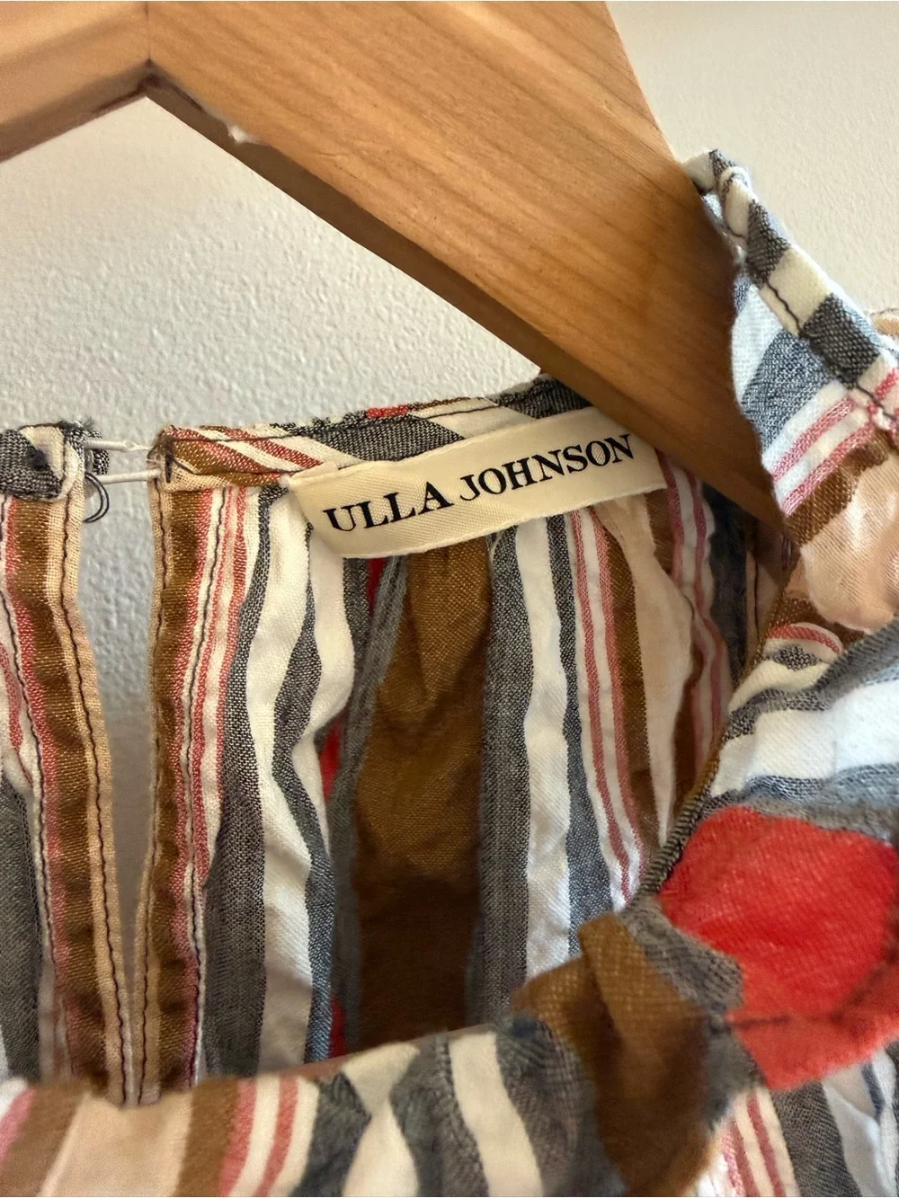 Ulla Johnson Striped Ruffle Top - Red, Brown, Blue, Cream